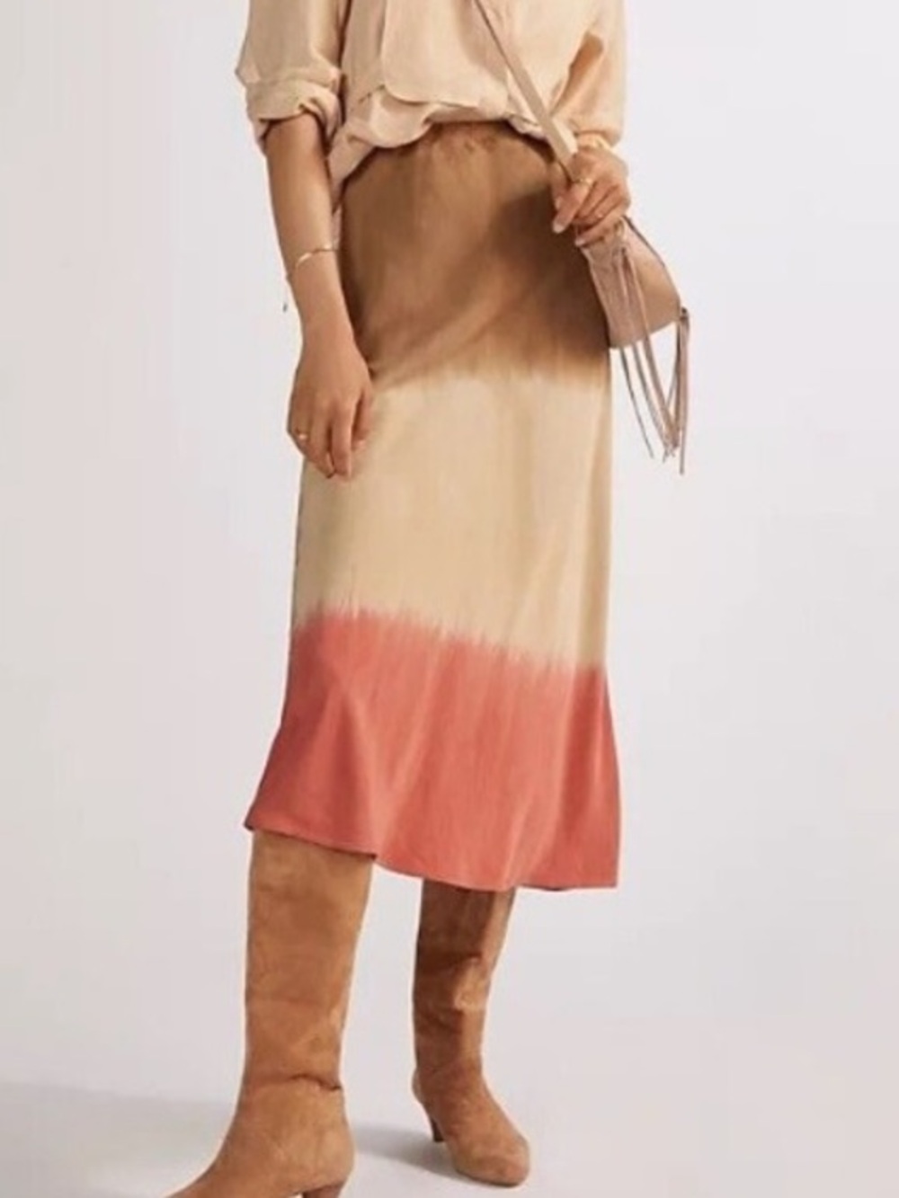 Cloth & Stone ombre midi skirt Tencel brown & pink size small